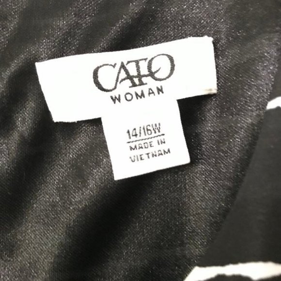CATO BLACK WHITE STRIPED SLEEVELESS CINCHED WAIST DRESS 14/16W-EUC - Picture 3 of 9
